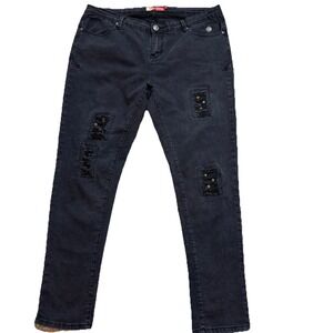 Vintage Embroidered Apple Bottom Jeans Sz 18 Studded Black Denim Women  Y2K 2000